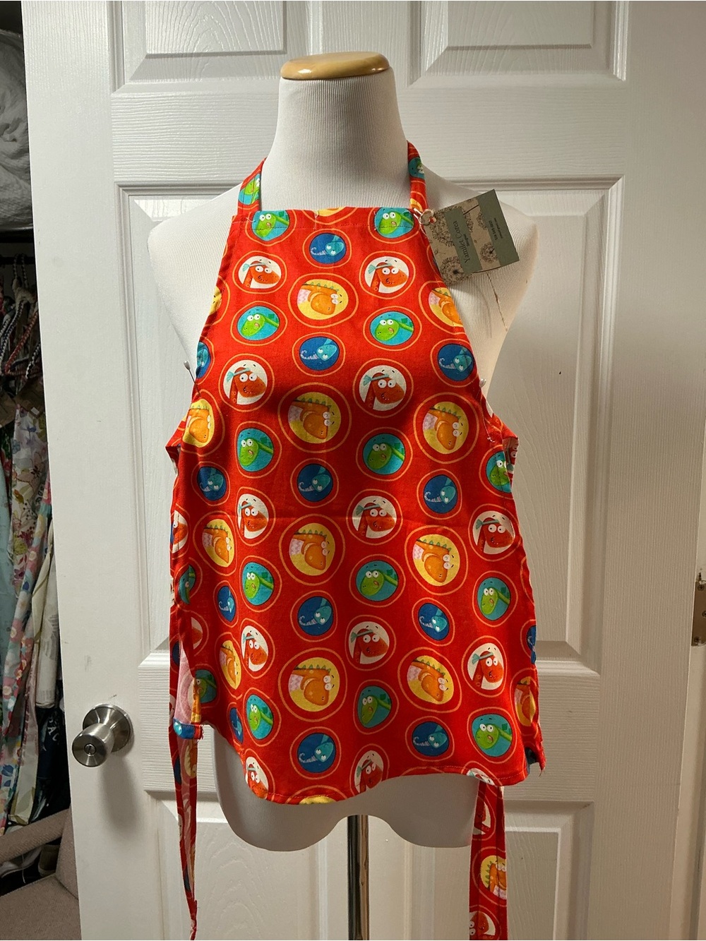 2014 - Bright Red Kids Animal Print Apron with Fun Circles